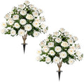 2 Pack 3FT Artificial Camellia Tree with Ground Spike, Full Bloom Fake Camellia Plant Outdoor, Dense Flower Artificial Trees for Front Porch Decor, Patio Garden Yard Decorations, White by UFEH