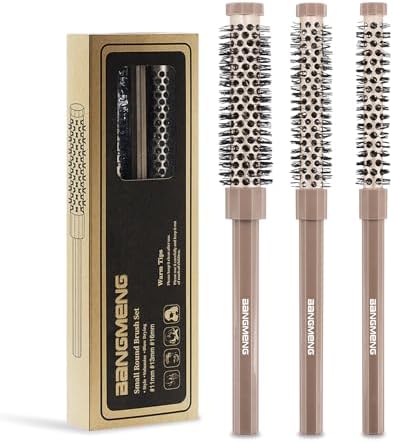 BANGMENG 3 Pieces Small Round Brush Set, 3/7 1/2 5/8 Inch Barrel HairBrush for Blow Drying, Soft Bristles Style Volumize Hair Brush for Women Men Short Hair, Bangs, Roots, Curling, Straight by BANGMENG