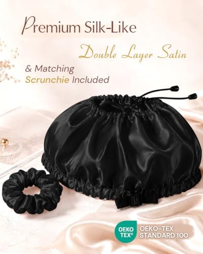 BONNET QUEEN Adjustable Double Layer Silk Like Satin Sleep Bonnet for Women with Scrunchie - Image 5