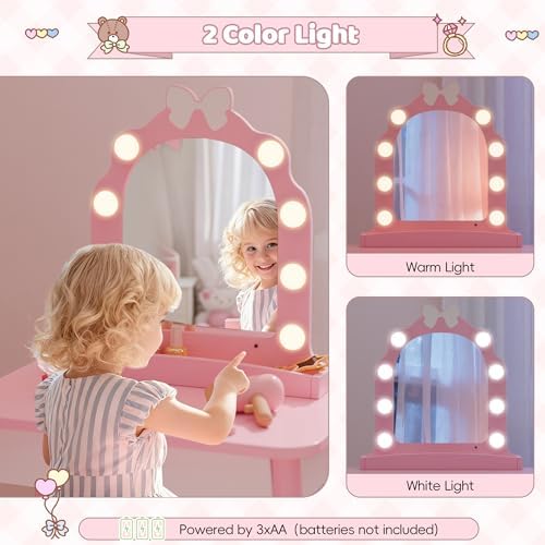 Toddler Vanity for 3 Year Old with 7 pcs Pretend Makeup Accessories, Pink - Image 5