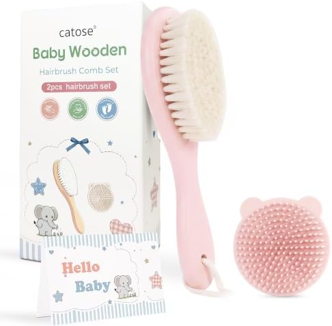 Baby Brush Comb Set, Goat Hair Bristles, Wooden Cradle Cap Brush,2PC by Unknown