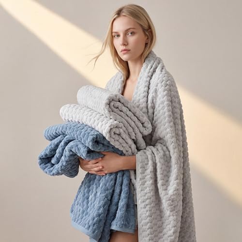 REDKISS 4 Pack Gray Blue Bath Towels for Bathroom, Ultra Soft, 27"x55" - Image 3