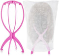 ProSuites Wig Set, Pink Travel Wig Stand with 2 Pcs Wig Dust Bags, Wig Holder Hat Display with Wig Bag for Women Multiple Wigs - Wig Party Kit for Salon Home Use by ProSuites
