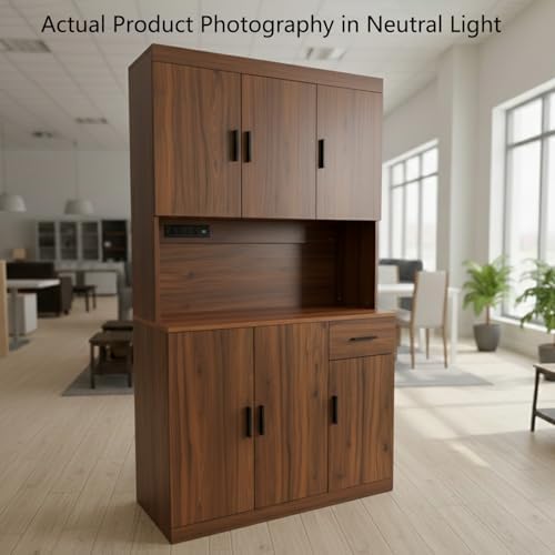 DIYART 71 Inch Rustic Brown Pantry Cabinet with Power Outlet, Heavy-Duty Freestanding Kitchen Storage Organizer with Reinforced Frame, Pantry Hutch for Kitchen, Dining Room, Living Room - Image 4