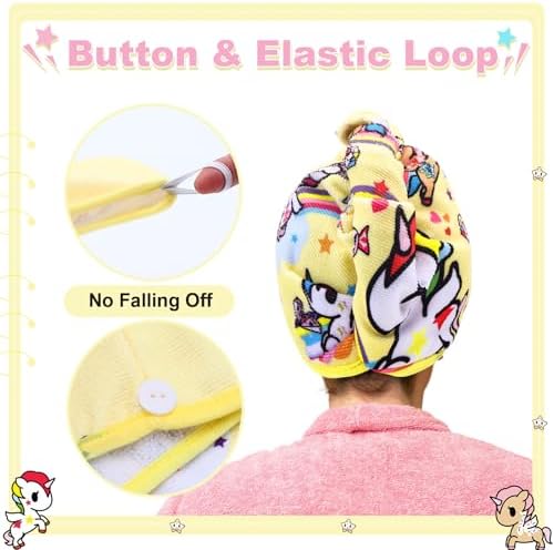 tokidoki Microfiber Hair Towel, Unicorno Hair Wrap,2 Pack Hair Dryer Towels - Image 3