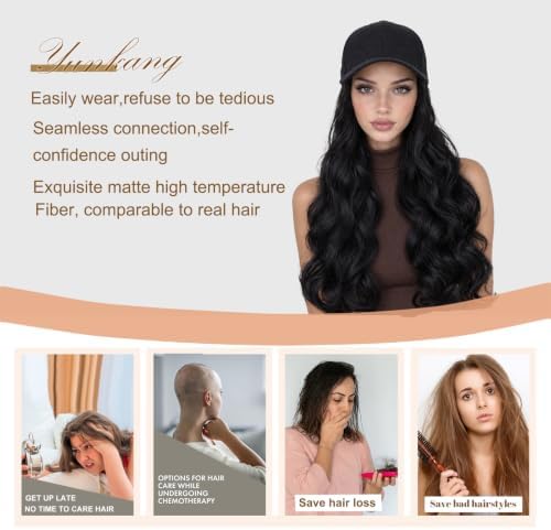 Hat Wig Baseball Cap with Long Wavy Wig Layered Black Curly Wave Hair - Image 6
