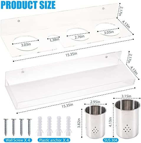 Hair Tool Organizer Wall Mount, Hot Tool Holder with 2 Cups, Set of 2 - Image 2