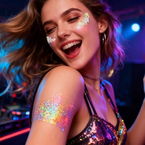 Mysense Carnival White Body Glitter Stick,Face Hair Glitter Gel for Women Kids,Sparkling Mermaid Sequins Chunky Glitter Face Paint Makeup,Singer Concert Outfit Festival Rave Accessories - Image 4