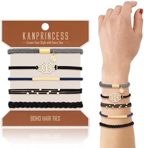 KANPRINCESS 5Pcs Boho Hair Tie Bracelet, Elastic Ponytail Bands for Women by KANPRINCESS