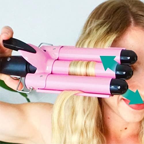 TOP4EVER 3 Barrel Curling Iron, 1 inch Crimper Hair Tool,Crimping Waver for Women Beach Waves with Two Temperature Settings, Pink (Pack of 2) - Image 5