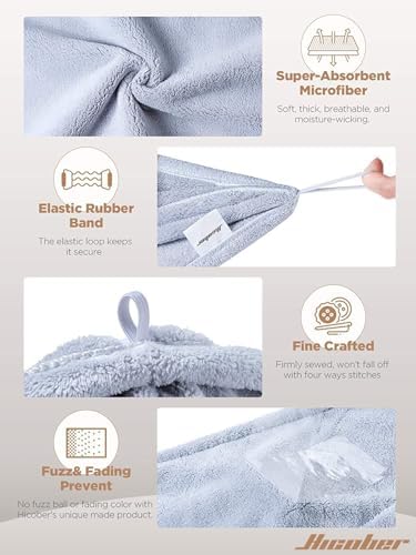 Hicober Microfiber Hair Towel Wrap for Women, Grey Blue Grey, 3-Pack - Image 3