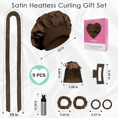 weiwei Satin Heatless Curlers Hair Curler, No Heat Curls Overnight Hair Curlers to Sleep In Overnight Curls Headband, 70" Hair Curlers No Heat, 9 Pcs Satin Heatless Curling Set for Women Long Hair - Image 6