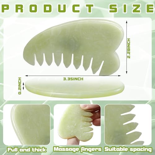 Geiserailie 2 Pcs Jade Combs Gua Sha Stone Scalp Massage Tool - Image 2