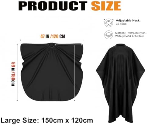 Barber Cape - 10pcs Waterproof Hair Cutting Cape with Snap Closure, Anti-Static Salon Apron for Women, Men, Kids - Professional & Home Use, Black - Image 2