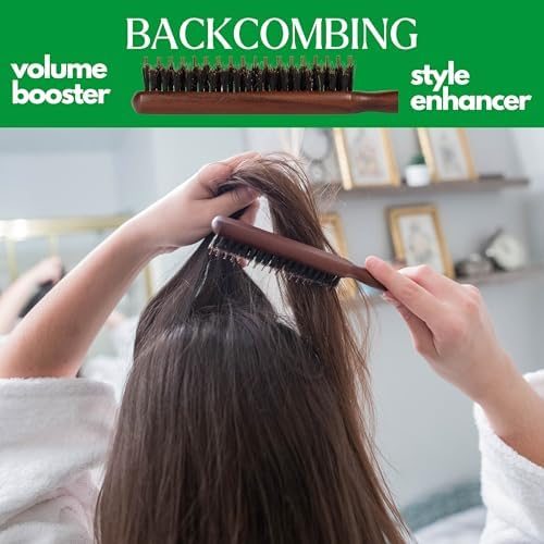 GranNaturals Boar & Nylon Bristle Styling Brush - Teasing Comb with Rat Tail Pick for Backcombing, Smoothing, Edge Control and Volume Creation (Pack of 3) - Image 6