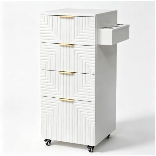 OmySalon Salon Cart with Wheels, 4-Drawers Rolling Hair Styling Station, Salon Trolley with Hot Tool Holders, Mobile Organizer for Barbershop, Beauty Spa, Upgrade White by OmySalon