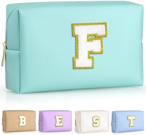 TOPEAST Preppy Makeup Bag, Small Cosmetic Travel Bags for Women, PU Leather Waterproof Toiletry Bag with Zipper, Personalized Birthday Gift for Women Girl, Preppy Gifts for Girl (Blue F) by TOPEAST