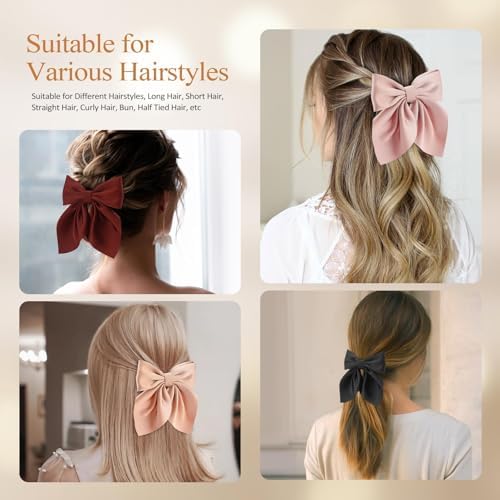 Seiolieliou 6Pcs Hair Bows for Women, Silky Satin Bow Hair Clips for Girls - Image 5