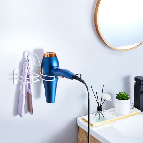 Hair Dryer and Straightener Holder Wall Mounted, Self Adhesive Blow Dryer and Flat Iron Storage Hair Tool Organizer for Bathroom Vanity (White) - Image 2