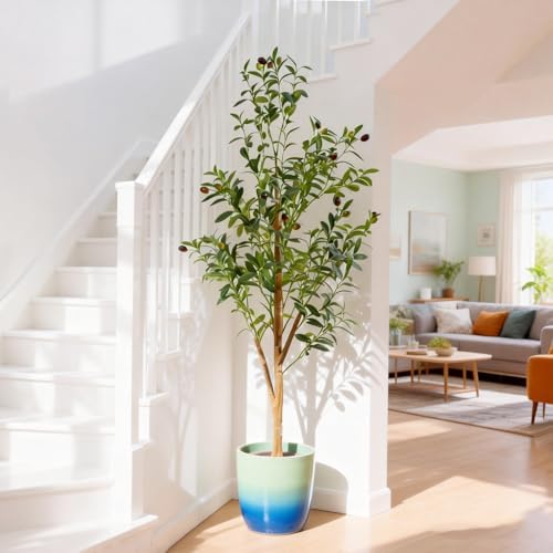 4FT Artificial Olive Tree Indoor, Tall Faux Olive Tree with Pot&Basket, Large Fake Olive Tree with Realistic 576 Silk Leaves and 32 Fruits for Living Room Home Office Decor. - Image 4