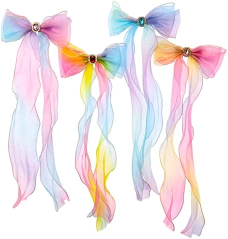 Little World Bow Hair Clips - Set of 4 Ribbon Hair Bows for Girl by LittleWorld