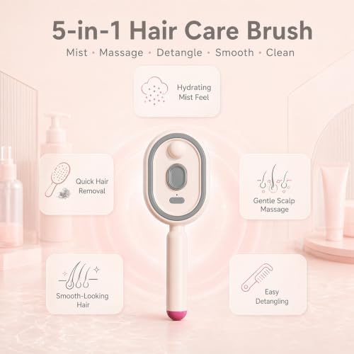 2026 Upgraded Electric Spray air Cushion Massage Comb, 5 in 1 Rechargeable Air Cushion Hair Brush, Retractable Massage Steam Brush for Frizzy Hair & Scalp Care, Anti-Static & Detangling (Pink) - Image 5