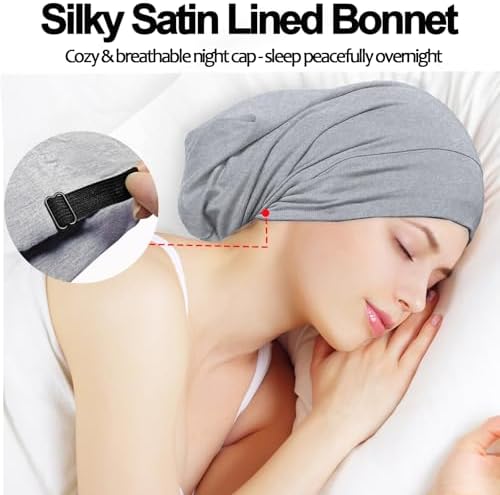 Satin Bonnets for Sleeping Adjustable Silk Lined Bonnet Sleep Cap Hair Wrap - Image 2