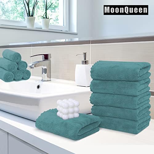 MOONQUEEN 6 Pack Premium Hand Towels - Quick Drying - Microfiber Coral Velvet Highly Absorbent Towels - Multipurpose Use as Hotel, Bathroom, Shower, Spa, Hand Towel 16 x 28 inches (Teal) - Image 2