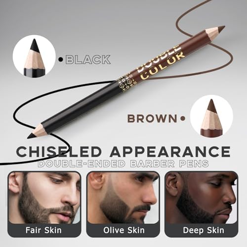 Noerrors Barber Pencil for Lineup Magic Hairline Enhancement Beard Guide Shaping Pencils for Design Razor Trace Black Brown Barber Chalk Pencils Set with Sharpener Ruler Brush for Men - Image 3