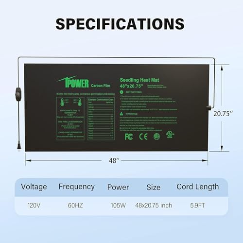 iPower 48"x20.75" Seedling Heat Mat with Temperature Adjustable Knob, Warm Waterproof Plant Heating Pad, for Germination, Breeding, Brewing - Image 6