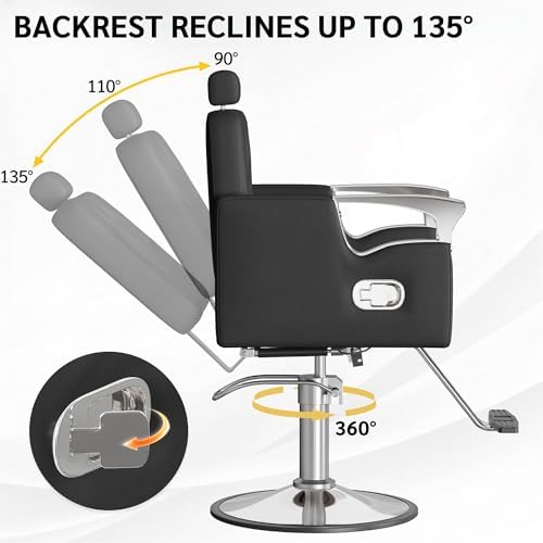 Barber Chair for Hair Stylists, Hydraulic Styling Chair with Heavy Duty Pump, 360° Swivel Barber Chairs with Reclining, Adjustable Headrest, Beauty Salon Equipment, 330 Lbs - Image 4