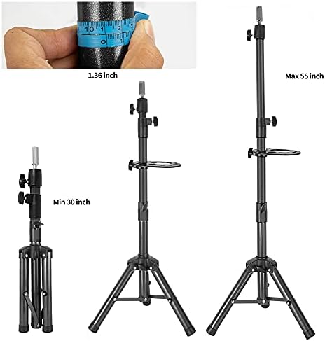 ZQIAN BEAUTY 55 Inch Heavy-duty Wig Head Stand, Adjustable Metal Mannequin Head Stand Tripod For Hairdressing Training Head, Wig Stand Tripod with Tool Tray (Black, Mannequin Head Not Included) - Image 3