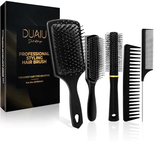 DUAIU Hair Brush Set, 5Pcs Paddle Hairbrush for Men and Women, Round Quiff and Rat Tail Wide Tooth Styling Comb and Brush Set for Curly Long Thick Thin Hair - Great on Wet or Dry Use, No More Tangle by DUAIU
