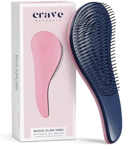 Crave Naturals Glide Thru Detangling Brush For Natural, Curly, Straight, Wet or Dry Hair - Gentle Detangler Brush Styling Tool for Adults, Kids, Toddlers and Little Girls - 8.4x3.4", Pink by CraveNaturalsDetanglingBrush