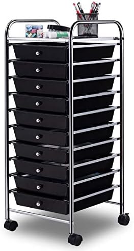 Giantex 10 Drawer Rolling Storage Cart Scrapbook Paper Office School Organizer (Black) by Giantex