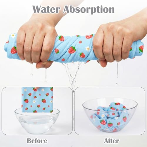 Microfiber Hair Towel Wrap for Kids 2 Pack Quick Drying Hair Towels with Button Hair Turbans for Wet Hair Absorbent Quick Dry Wraps Head Towel Wrap for Women and Girls, Pink Blue Strawberry - Image 2