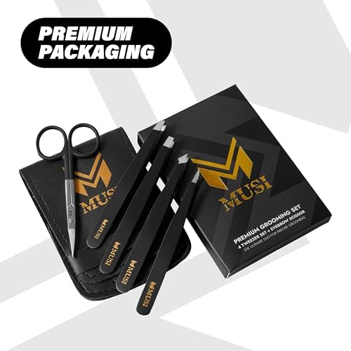 MUSI 5 PCS Tweezers for Women Facial Hair, with Eyebrow Scissors Set - Image 4