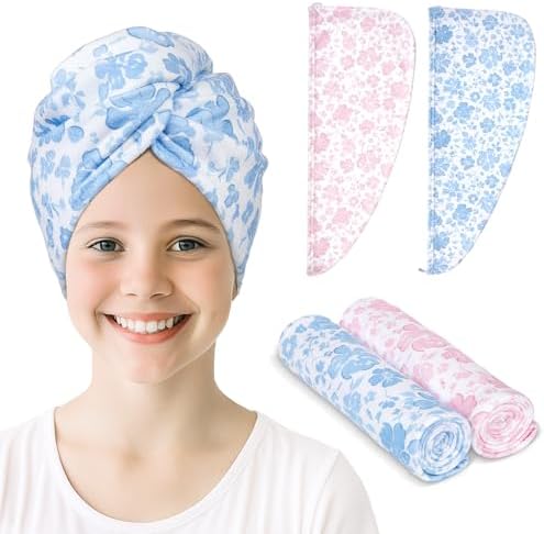 Kids Microfiber Hair Towel Wrap 2Pack Absorbent Hair Drying Turban for Girl by UnicornCastle