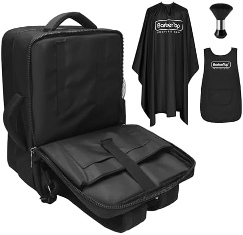 Barber Backpack for Clippers and Supplies, 17.7"x7.9"x13" Large Capacity Four-Layer Hairstylist Backpack, with General-purpose Barber Apron Cape Brush, Barber Bag for Barbershop Salon Home Use by WelcometoBarberTop