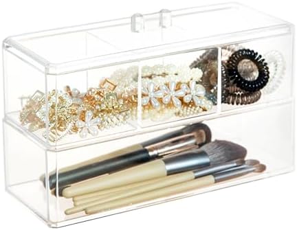 2Layer Hair Accessories Organizer for Girls, Acrylic Hair Tie Organizer for Headband, bows, Hair Clip, Cotton Swab Organization, Hair Clip Holder, Hair Organizer Storage with Lid by TelKeen