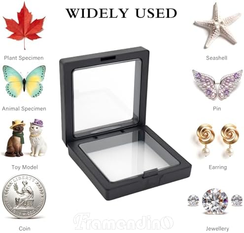 Framendino, 20 Pack Black 3D Floating Frame Display Case Challenge Coin 2.8x2.8x0.8 Holder Stands Jewelry Storage Box for AA Medallion Shells Gems - Image 4