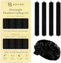 Heatless Curls Overnight, Velvet Heatless Hair Curler Set with Hook Closure – 4 Soft Hair Rollers Blowout Rods + Satin Hair Bonnet for Sleeping, Flexi Rods for Long Hair Women (C - BLACK) by ADETON