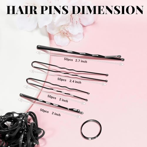 IKOCO 415pcs Bobby Pins Set, U Pins with Hair Ties and Hair Net, Black - Image 3