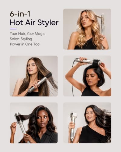 7MAGIC 6-in-1 Hair Dryer Brush, Hot Air Styler with Auto-Wrap Curlers Gold - Image 2