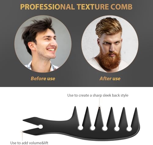 DUAIU 3Pcs Hair Styling Comb Set for Men, with Barber Accessories 3 in 1 Fish Tail Bone Shape Comb, Wide Tooth Comb, Texture Comb for Slicked-back, Quiff, Pompadour, Fauxhawk, Undercut - Image 4