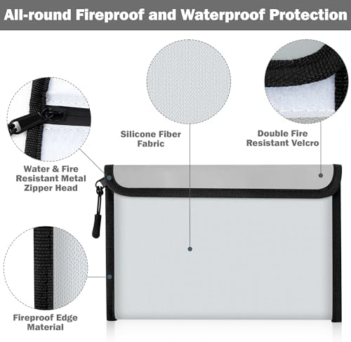 Fireproof Waterproof Document Bag - 4200°F Water Resistant Fire Proof Money Bag, 4 Layers of Heat Insulated Storage with Zipper, 9.4" x 6.7" Portable Files Safe Pouch for Cash Passport (Grey) - Image 3