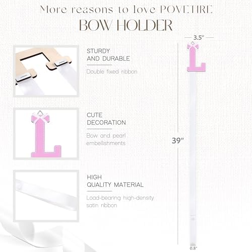 POVETIRE Letter Bow Holder Hair Bow Organizer, Ribbon Hair Clips Storage Hair Bows Hanging Baby Headband Holder Hair Accessories Organizer Display Decors Baby Nursery Toddler Girls Room-L - Image 2