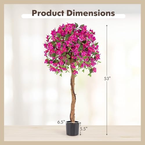 Goplus 53” Bougainvillea Artificial Tree, 2 Pack Faux Silk Flower Tree in Pot w/ 576 Flowers, 288 Leaves, Tall Fake Floor Plant, Artificial Plants for Indoor Outdoor Bedroom Living Room Decor - Image 7