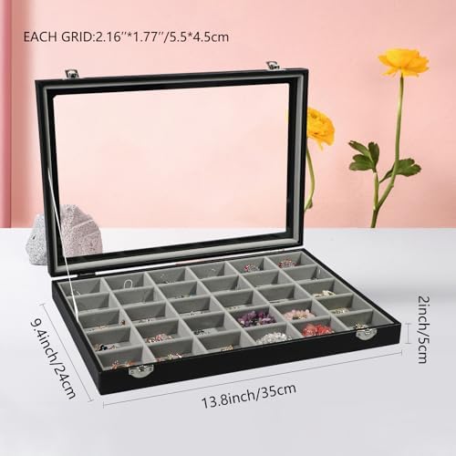 Stratalife Jewelry Organizer Earring Holder Jewelry Tray Earring Storage Organizer Display Rock Collection Box Jewelry Storage For Women Girls 30 Grid (Gray Black) (Pack of 2) - Image 4