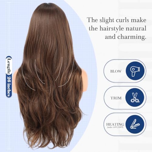 HAIRCUBE Long Wig with Bangs Layered Curly Wigs for Women Natural Synthetic Wigs for Daily Use (#4/27 pelucas de cabello natural) - Image 4